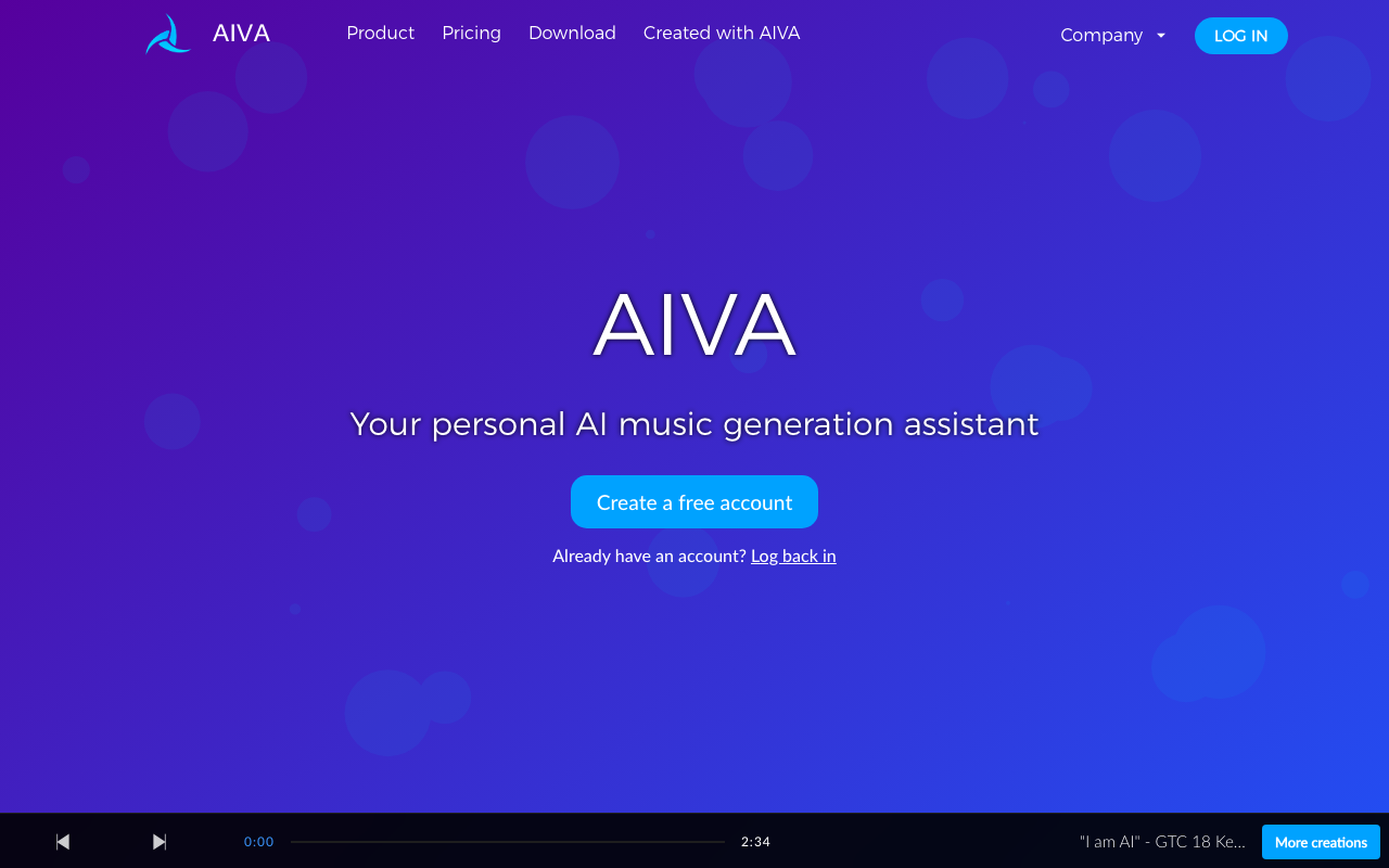 AIVA homepage
