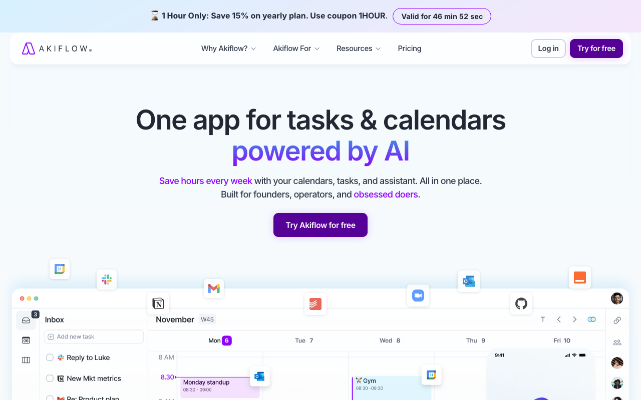 Akiflow homepage