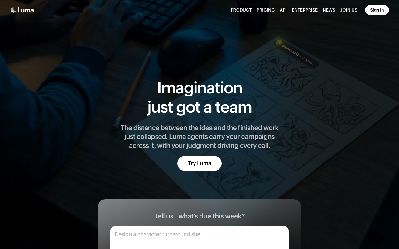 Luma Dream Machine homepage