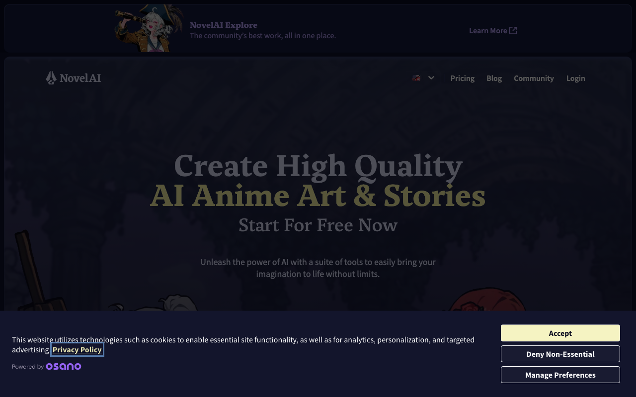 NovelAI homepage
