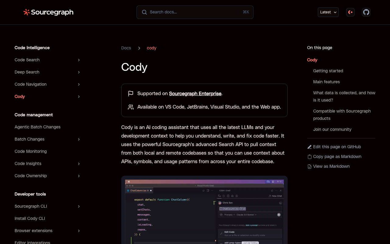 Sourcegraph Cody homepage